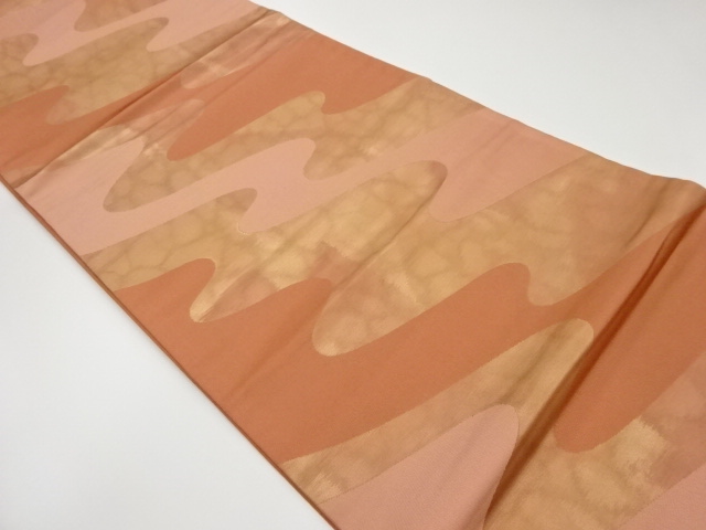 リサイクル　変わり波模様織出し開き名古屋帯（額縁仕立て）